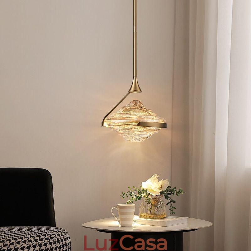 Luminária pendente moderna minimalista em ferro forjado com vidro lava, luminária de teto