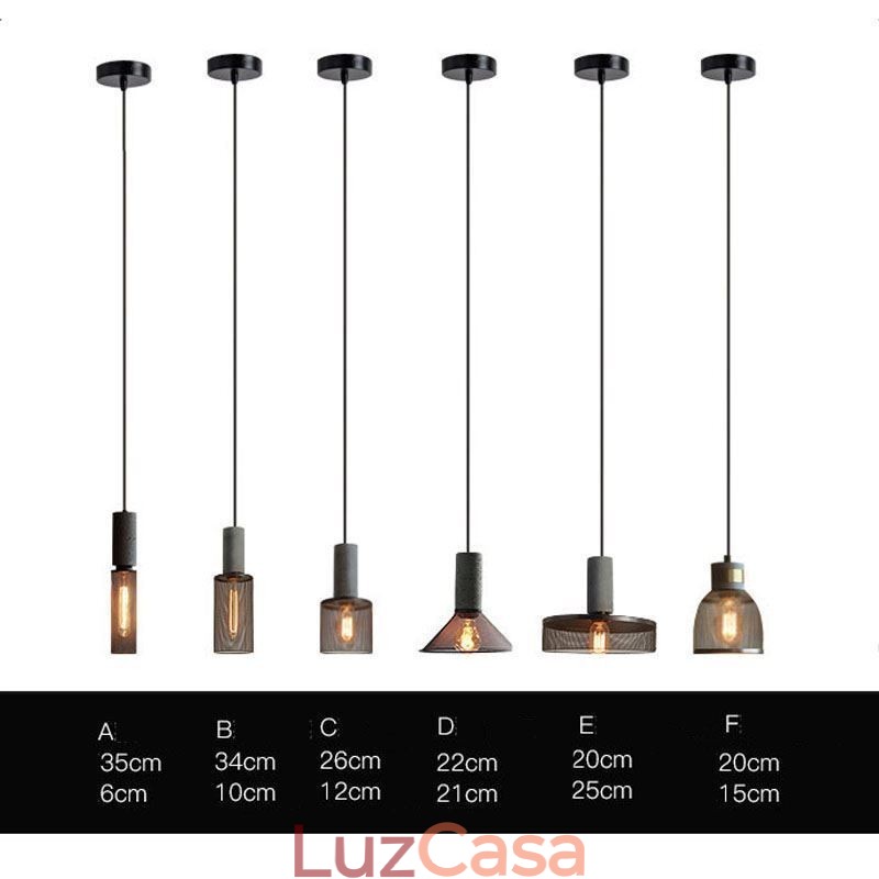 Luminária pendente preta em grade de cimento, luminária de teto retrô country
