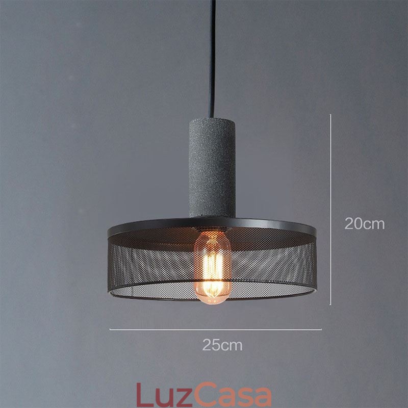 Luminária pendente preta em grade de cimento, luminária de teto retrô country