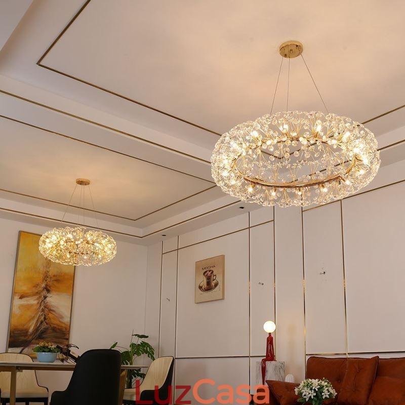 Luminária pendente moderna minimalista em ferro forjado circular com flor de sol