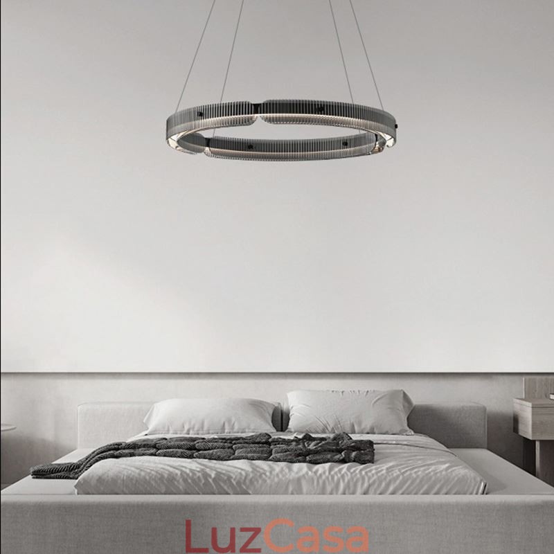 Pendente circular 60 80 cm Luz de teto de vidro com regulagem contínua e controle remoto