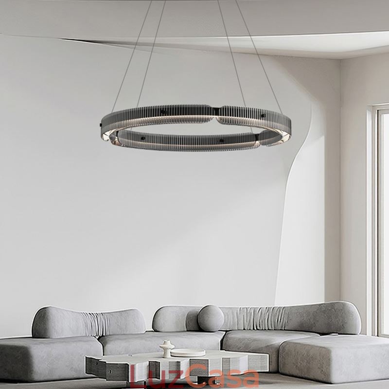 Pendente circular 60 80 cm Luz de teto de vidro com regulagem contínua e controle remoto
