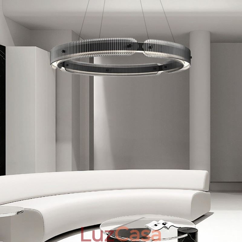 Pendente circular 60 80 cm Luz de teto de vidro com regulagem contínua e controle remoto