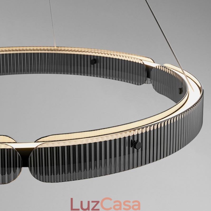 Pendente circular 60 80 cm Luz de teto de vidro com regulagem contínua e controle remoto