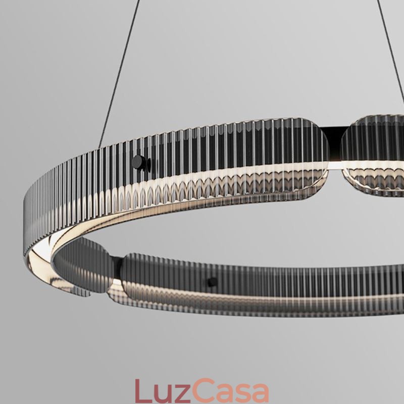 Pendente circular 60 80 cm Luz de teto de vidro com regulagem contínua e controle remoto