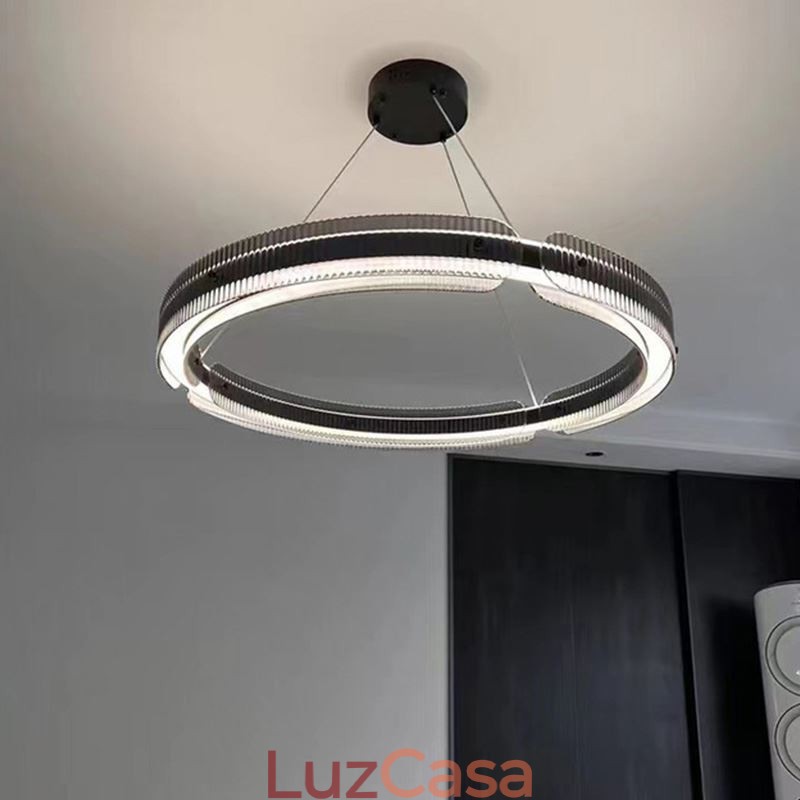 Pendente circular 60 80 cm Luz de teto de vidro com regulagem contínua e controle remoto