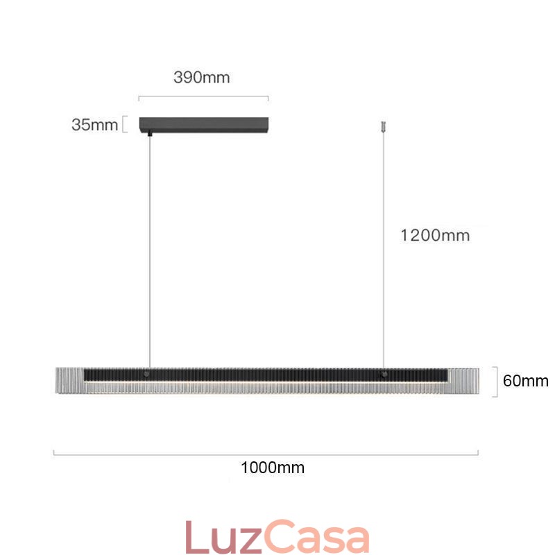 Luminária pendente 100 cm de vidro, luz de teto, regulável, com controle remoto