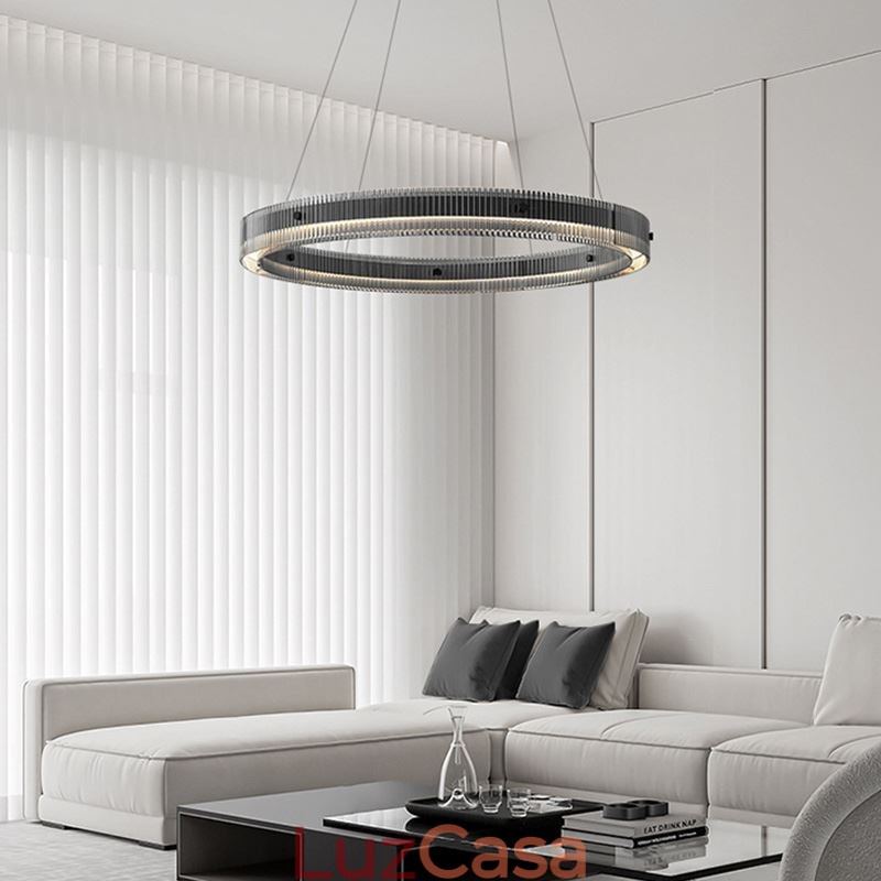 Luminária pendente de vidro 60 80 cm, luz de teto circular, regulável e com controle remoto