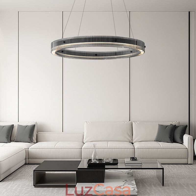 Luminária pendente de vidro 60 80 cm, luz de teto circular, regulável e com controle remoto