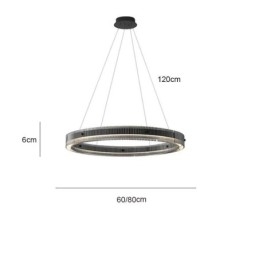 Luminária pendente de vidro 60 80 cm, luz de teto circular, regulável e com controle remoto