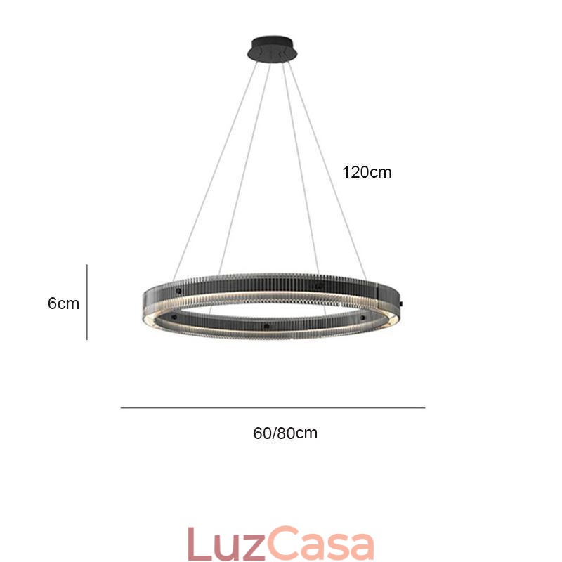 Luminária pendente de vidro 60 80 cm, luz de teto circular, regulável e com controle remoto