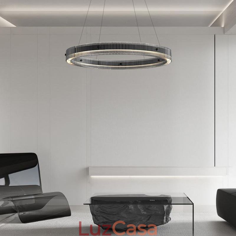 Luminária pendente de vidro 60 80 cm, luz de teto circular, regulável e com controle remoto