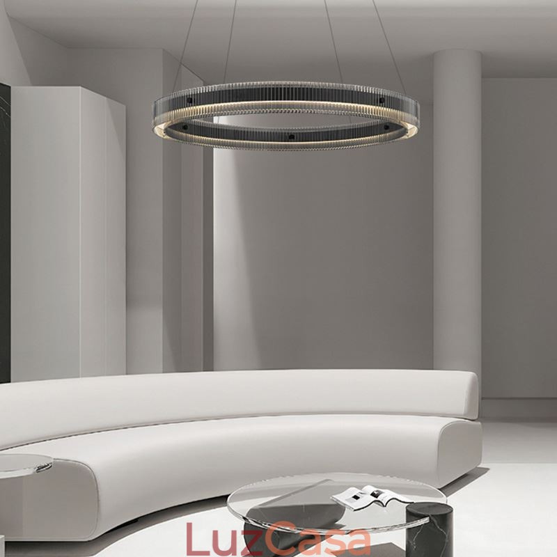 Luminária pendente de vidro 60 80 cm, luz de teto circular, regulável e com controle remoto