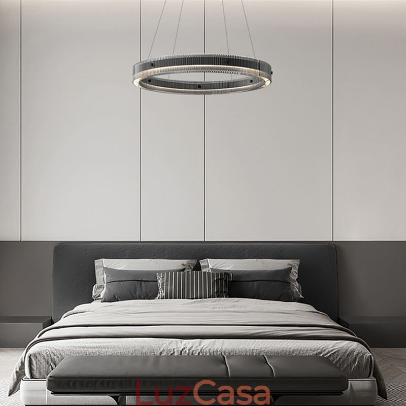 Luminária pendente de vidro 60 80 cm, luz de teto circular, regulável e com controle remoto