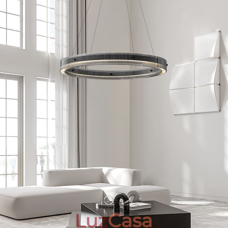 Luminária pendente de vidro 60 80 cm, luz de teto circular, regulável e com controle remoto