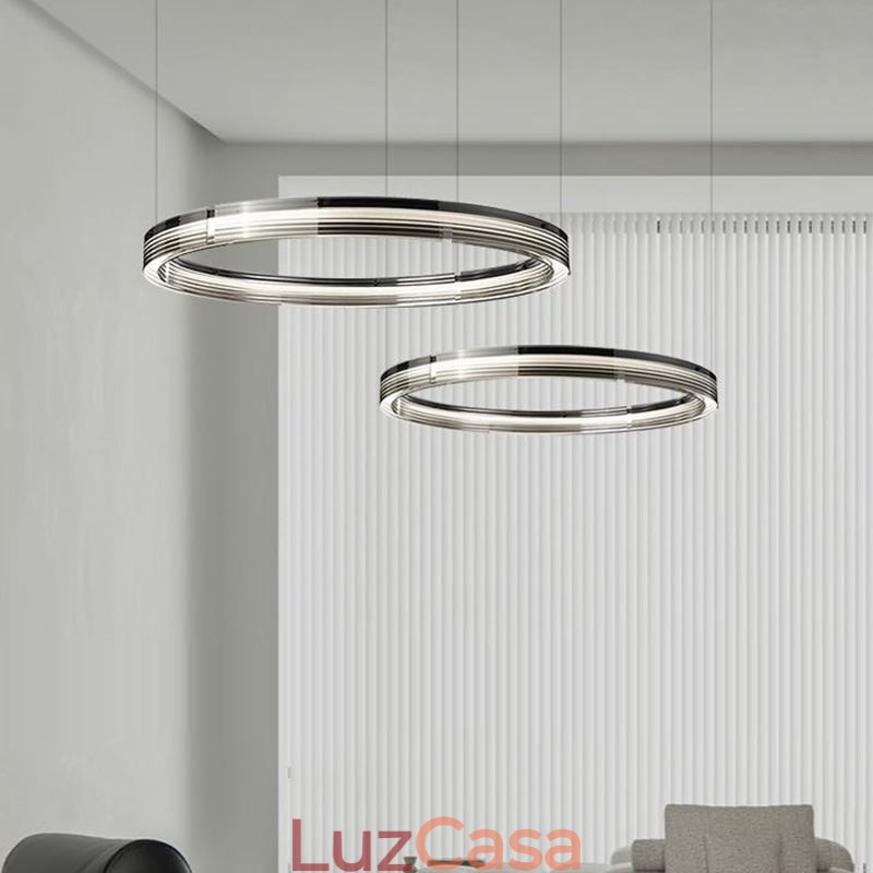 Luminária de teto de vidro 60+80cm Círculo Decoração Círculo Duplo Pendente Luz Tricromática Escurecimento