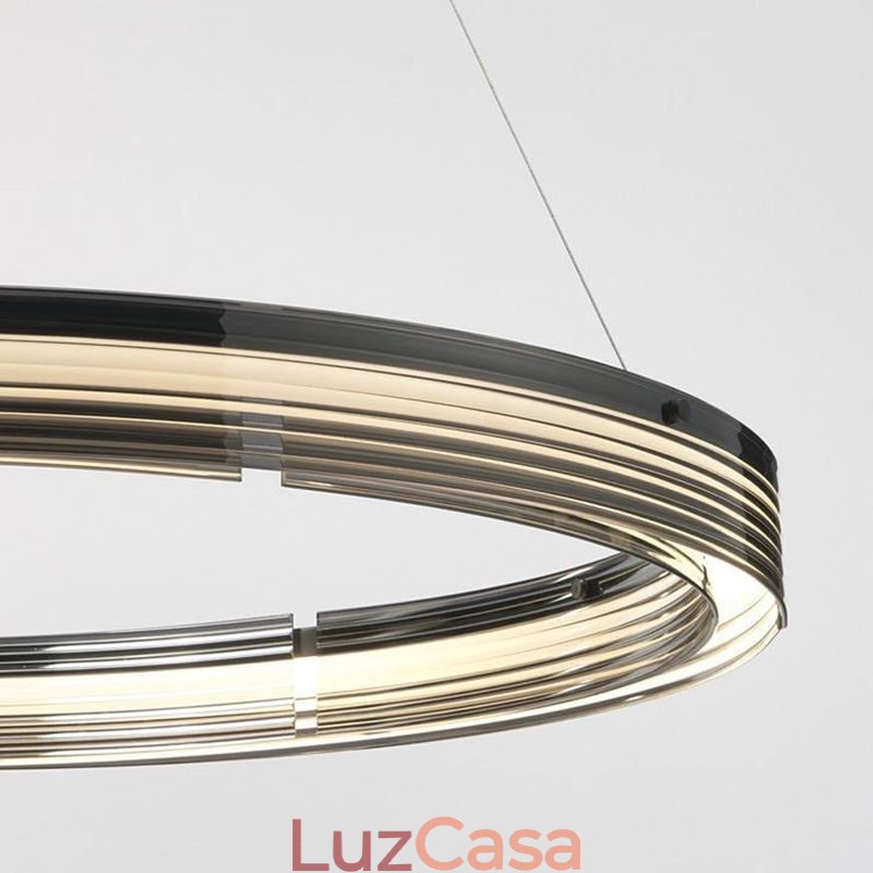 Luminária de teto de vidro 60+80cm Círculo Decoração Círculo Duplo Pendente Luz Tricromática Escurecimento