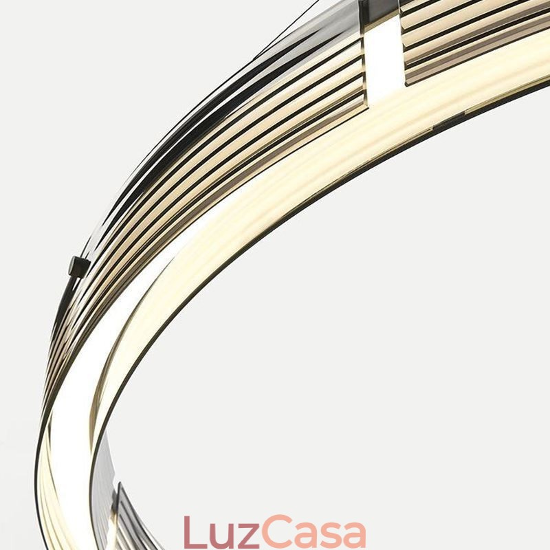 Luminária de teto de vidro 60+80cm Círculo Decoração Círculo Duplo Pendente Luz Tricromática Escurecimento