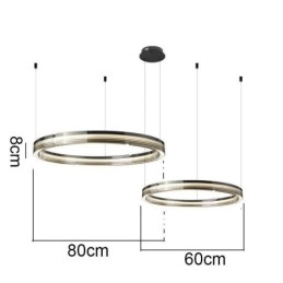 Luminária de teto de vidro 60+80cm Círculo Decoração Círculo Duplo Pendente Luz Tricromática Escurecimento