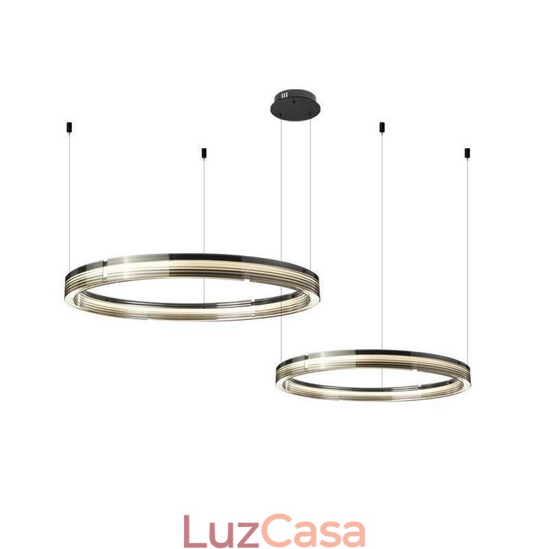 Luminária de teto de vidro 60+80cm Círculo Decoração Círculo Duplo Pendente Luz Tricromática Escurecimento