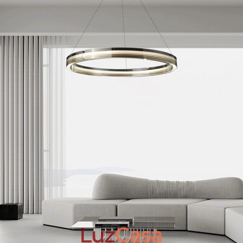 Pendente de luz 60 80 cm Círculo Vidro Teto Lâmpadas Tricromáticas Escurecimento