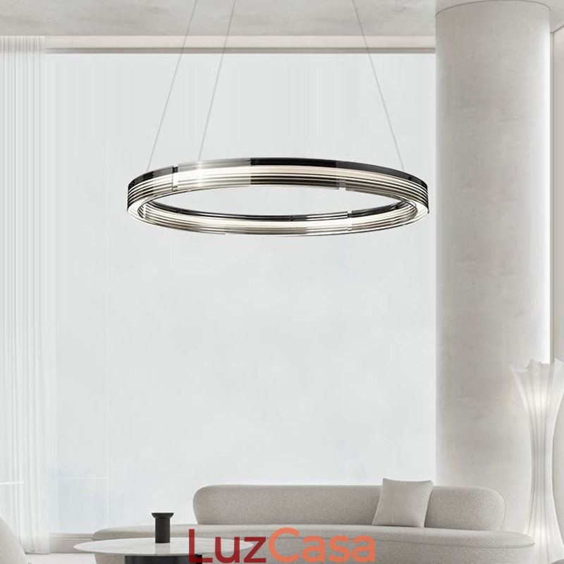 Pendente de luz 60 80 cm Círculo Vidro Teto Lâmpadas Tricromáticas Escurecimento