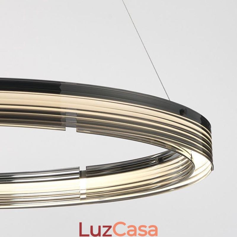 Pendente de luz 60 80 cm Círculo Vidro Teto Lâmpadas Tricromáticas Escurecimento