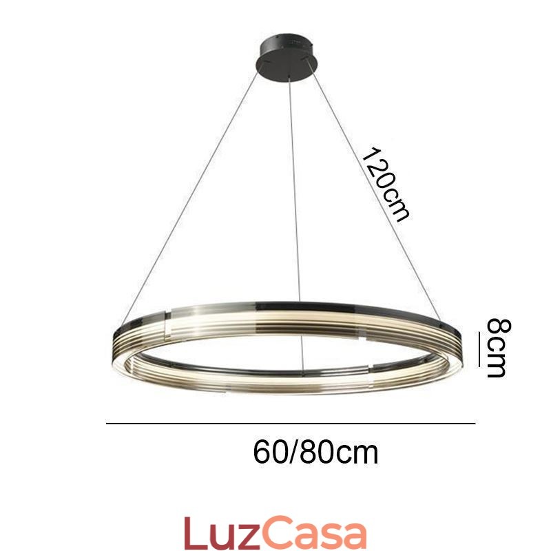 Pendente de luz 60 80 cm Círculo Vidro Teto Lâmpadas Tricromáticas Escurecimento