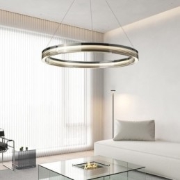 Pendente de luz 60 80 cm Círculo Vidro Teto Lâmpadas Tricromáticas Escurecimento