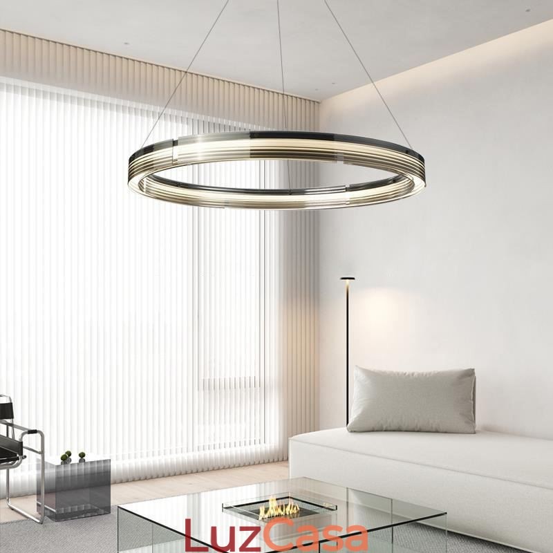 Pendente de luz 60 80 cm Círculo Vidro Teto Lâmpadas Tricromáticas Escurecimento