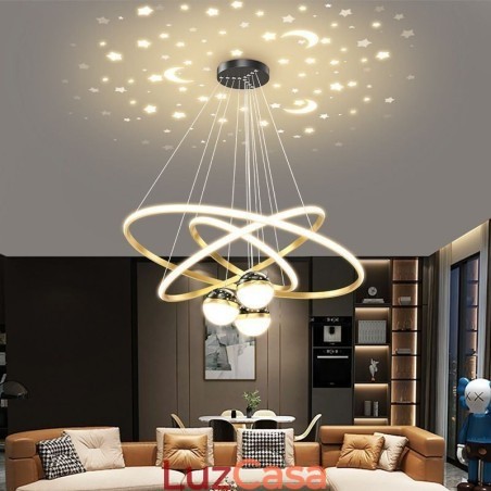 Luminária pendente simples de ferro forjado, silicone, três círculos, anel, teto, luz