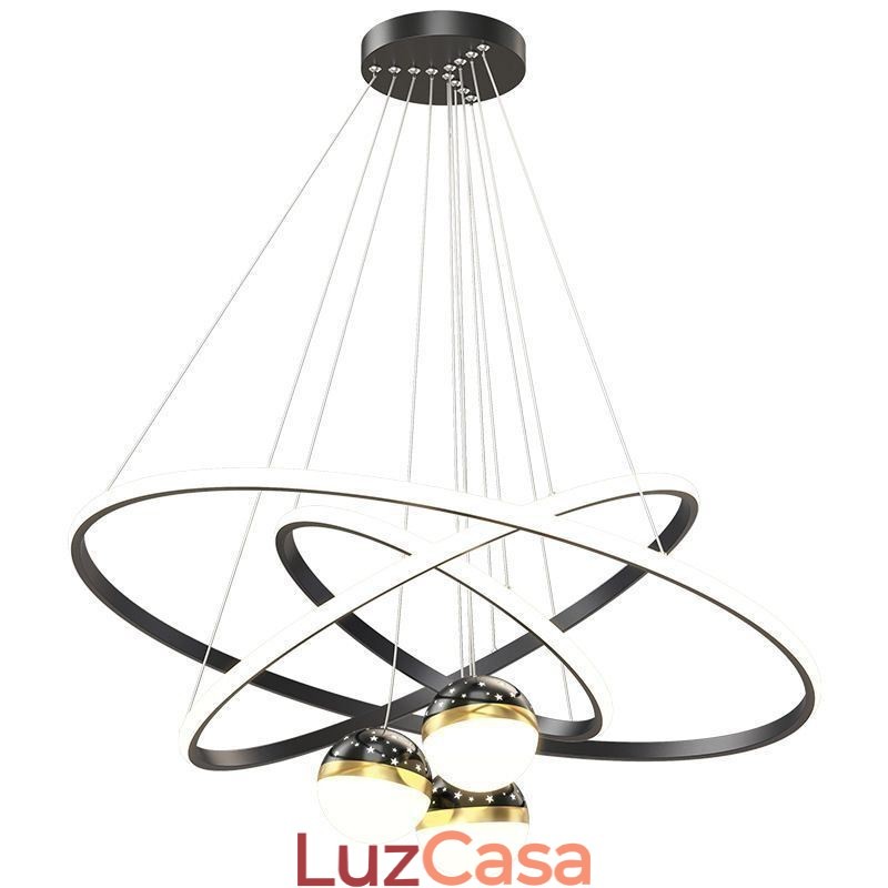 Luminária pendente simples de ferro forjado, silicone, três círculos, anel, teto, luz