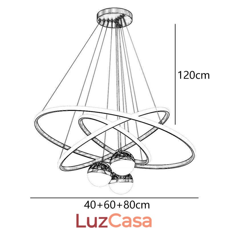 Luminária pendente simples de ferro forjado, silicone, três círculos, anel, teto, luz
