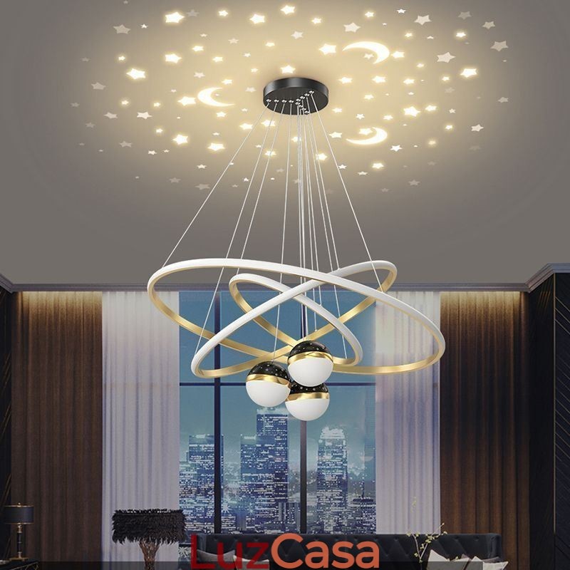 Luminária pendente simples de ferro forjado, silicone, três círculos, anel, teto, luz