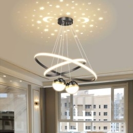 Luminária pendente moderna de ferro forjado, anel de silicone com círculo duplo, luz de teto