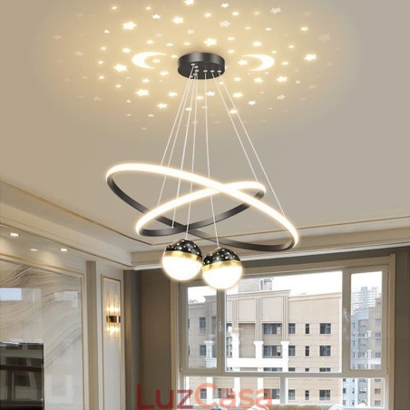 Luminária pendente moderna de ferro forjado, anel de silicone com círculo duplo, luz de teto Luminária pendente moderna de ferro forjado, anel de silicone com círculo duplo, luz de teto
