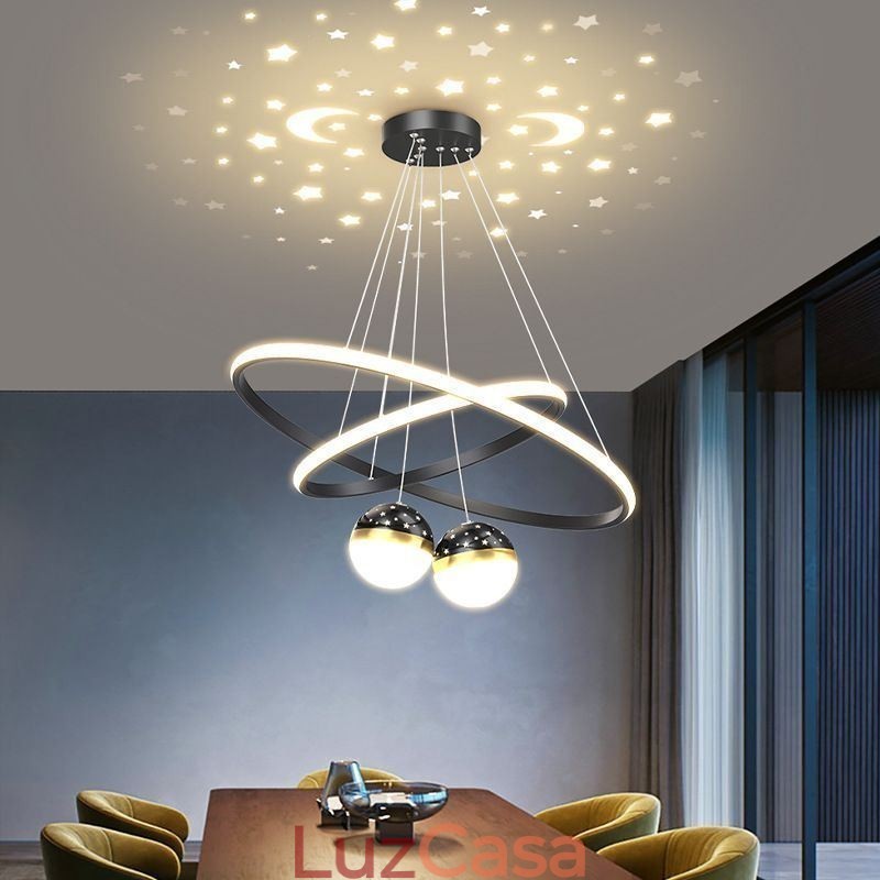 Luminária pendente moderna de ferro forjado, anel de silicone com círculo duplo, luz de teto