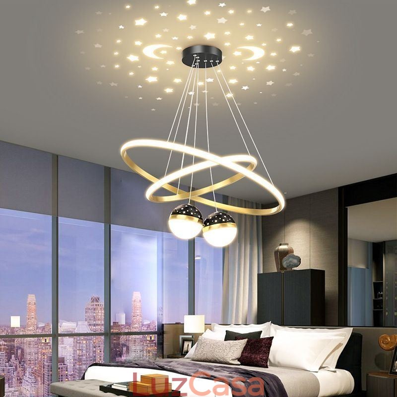 Luminária pendente moderna de ferro forjado, anel de silicone com círculo duplo, luz de teto