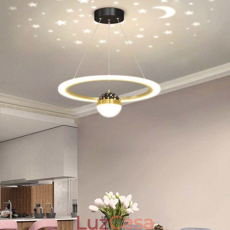 Luminária pendente minimalista em ferro forjado, luminária de teto em forma de estrela e acrílico