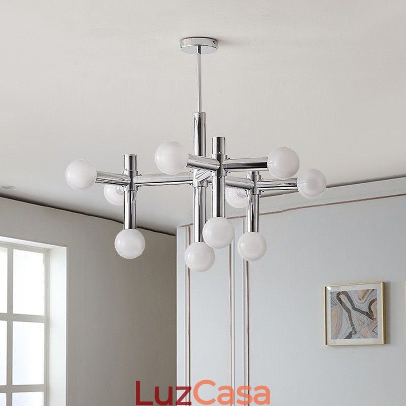 Luminária pendente simples em ferro forjado com moléculas de feijão mágico