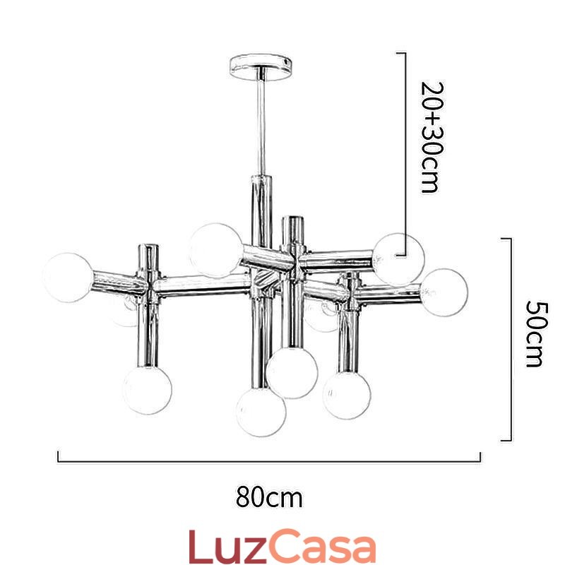 Luminária pendente simples em ferro forjado com moléculas de feijão mágico