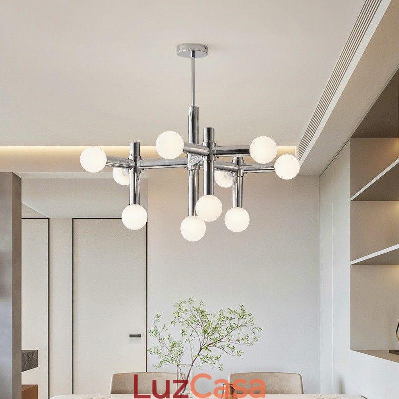 Luminária pendente simples em ferro forjado com moléculas de feijão mágico