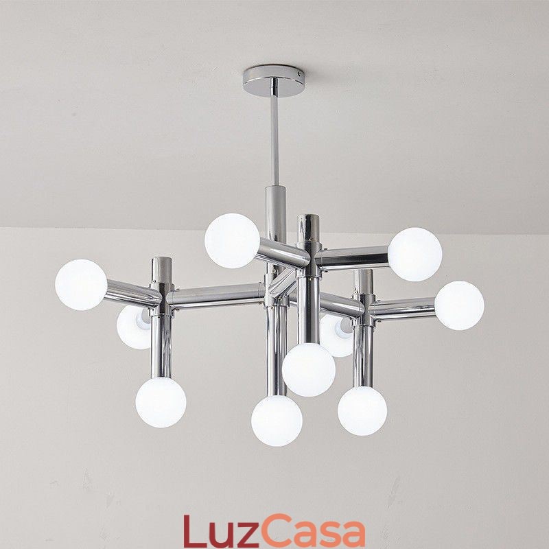 Luminária pendente simples em ferro forjado com moléculas de feijão mágico