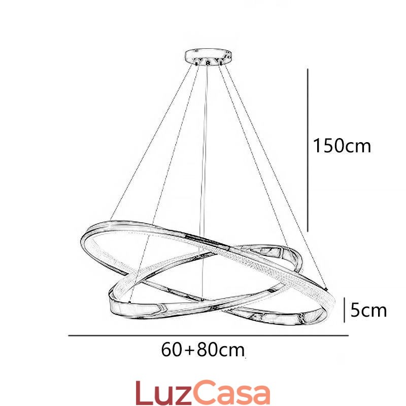 Luminária pendente de ferro forjado, anel de acrílico, luz de teto de círculo duplo