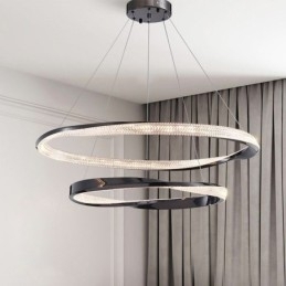 Luminária pendente de ferro forjado, anel de acrílico, luz de teto de círculo duplo