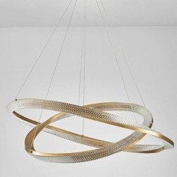 Luminária pendente de ferro forjado, anel de acrílico, luz de teto de círculo duplo