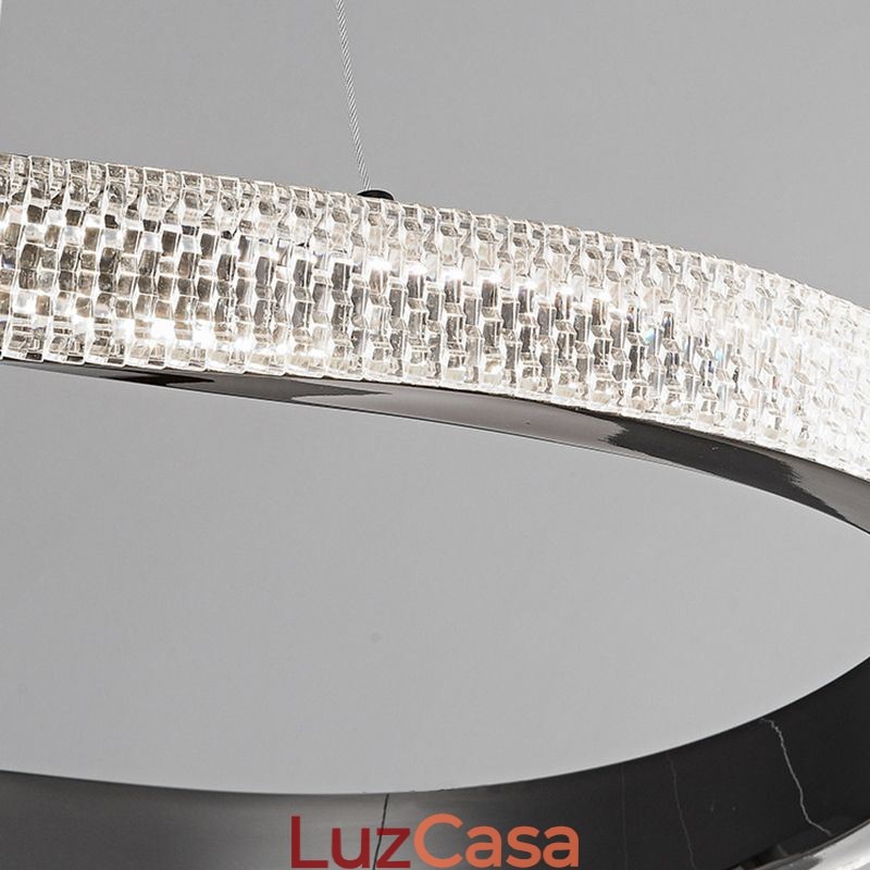 Luminária pendente de ferro forjado, anel de acrílico, luz de teto de círculo duplo