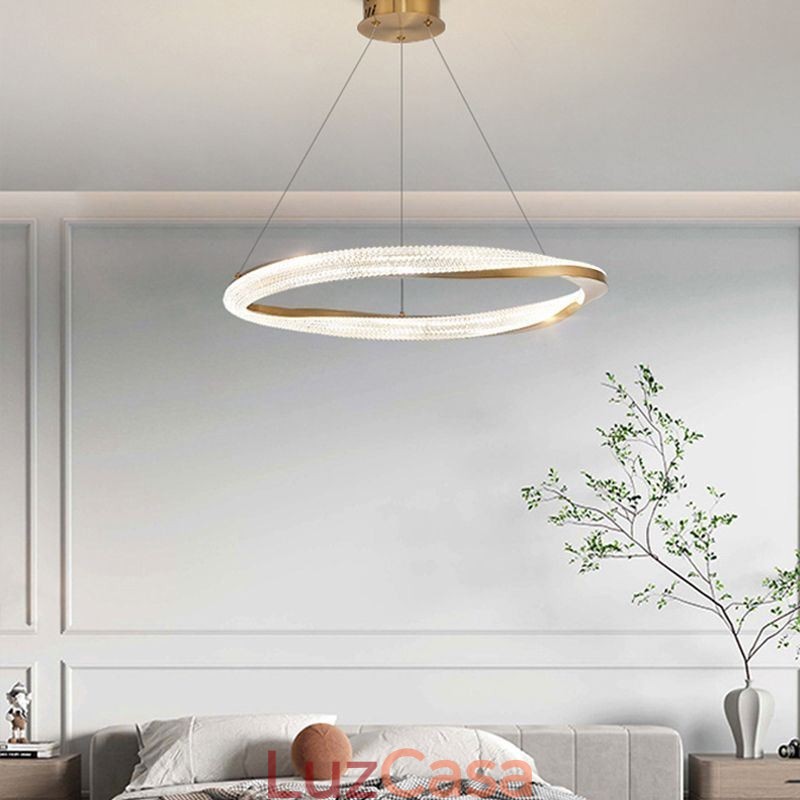 Luminária pendente de ferro forjado, anel de acrílico, luz de teto de círculo único