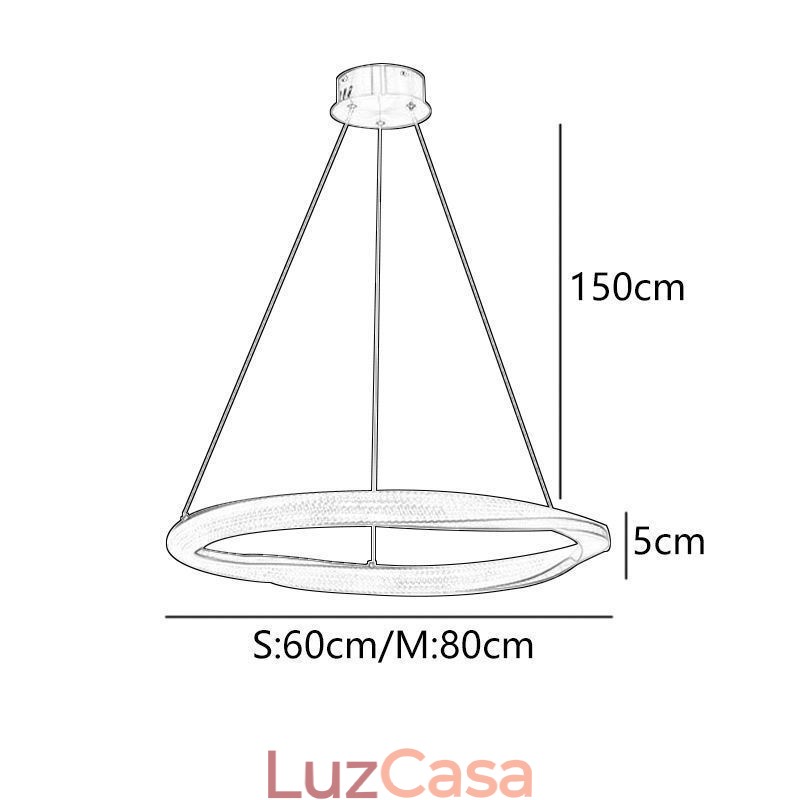 Luminária pendente de ferro forjado, anel de acrílico, luz de teto de círculo único