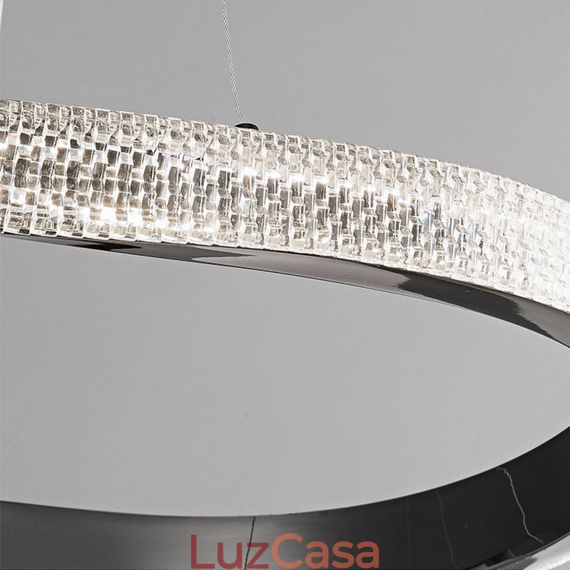Luminária pendente de ferro forjado, anel de acrílico, luz de teto de círculo único